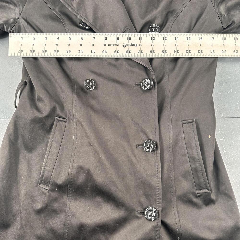 Betsy Johnson Trench Coat Womens Black Shiny Whimsigoth Pea Club Cheetah Lined - Picture 6 of 10